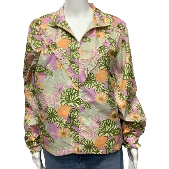 Tory Burch Floral Print Zip Up Jacket Size: M